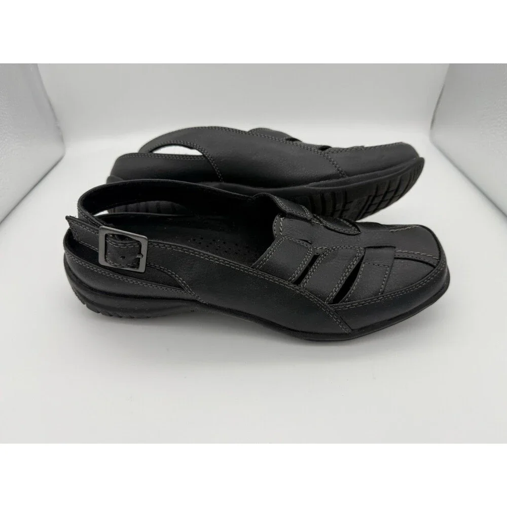 Easy Street Sandals Women 7.5 Black Sterling Comfort Slingback Strappy Fisherman